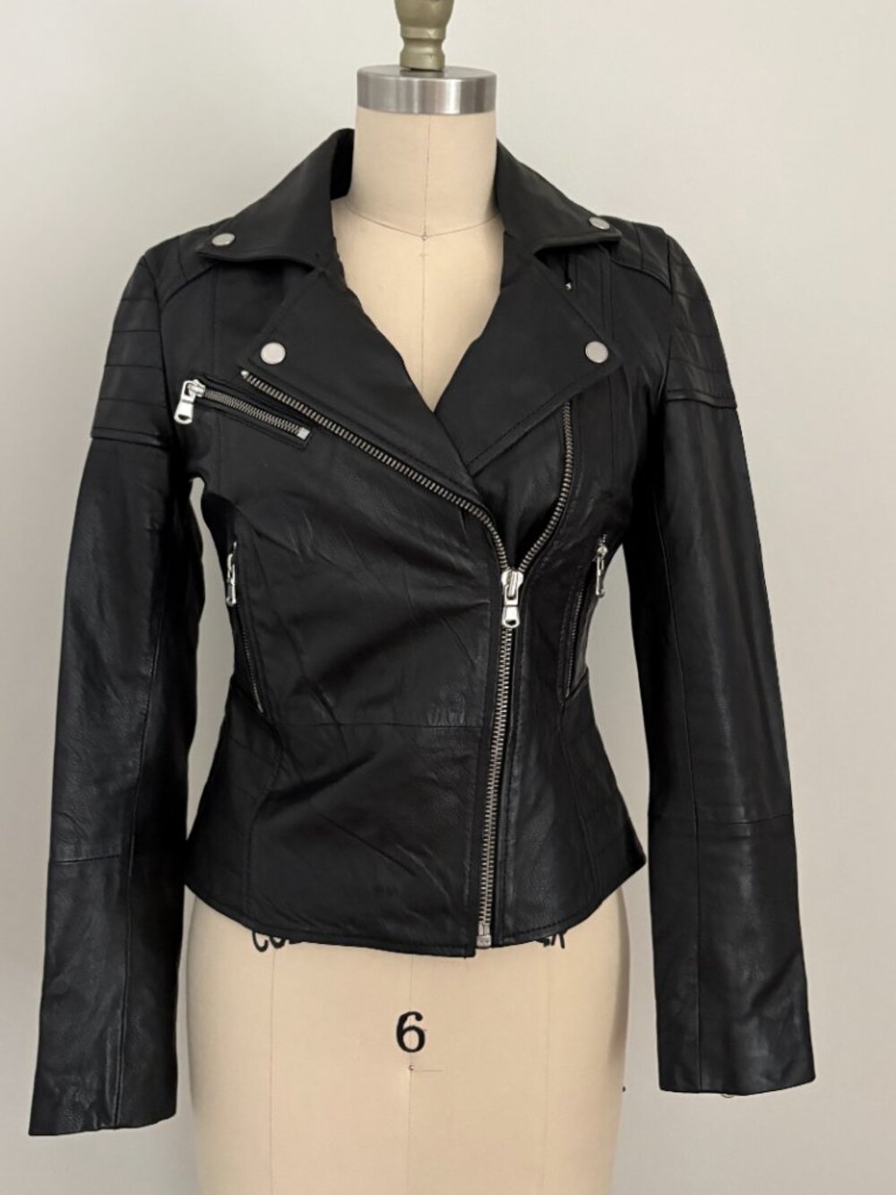 Bod & Christensen Black Leather Fitted Moto Biker Jacket Streetwear Chic New XS